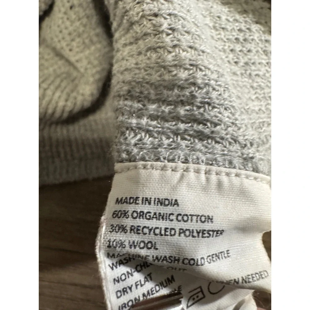 Prana Womens XL Grey Organic Cotton Wool Blend Henley Knit‎ Sweater Long Sleeve